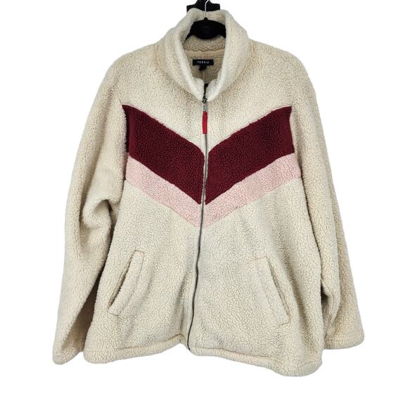 Torrid Sherpa Full Zip Collar Front Pockets Ivory Chevron Stripe Jacket Size 3X - Picture 2 of 7